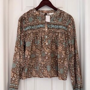 Stetson Carnation Print Cotton Lawn Peasant Blouse Floral Western Boho Sz S NWT